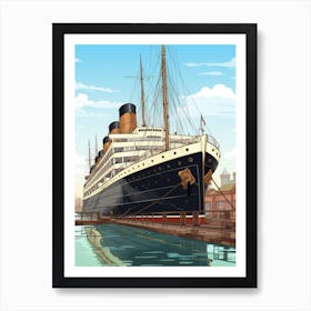 Titanic Ship Charcoal Modern Illustration 3 Art Print