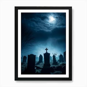 Death Fear Rising Full Fog Gravestone Dark Night Evil Background Holiday Horror Undead (18) Art Print