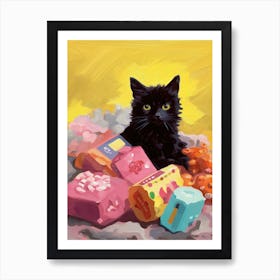 A Black Cat Kitten Oil Painting 1 Art Print