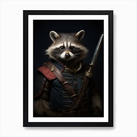 Vintage Portrait Of A Raccoon Dressed As A Knight 2 Art Print