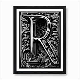 R, Letter, Alphabet Linocut 3 Art Print