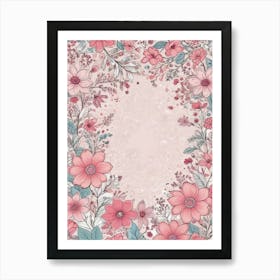 Pink Floral Frame 2 Art Print