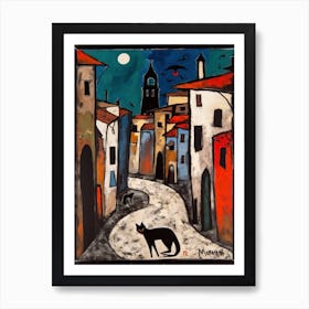 Painting Of Rome With A Cat In The Style Of Surrealism, Miro Style 3 Art Print