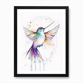 Hummingbird And Mandala Minimalist Watercolour Art Print