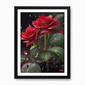 Red Roses At Rainy With Water Droplets Vertical Composition 81 Art Print