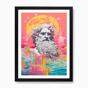  A Drawing Of Poseidon Silk Screen Style 3 Art Print