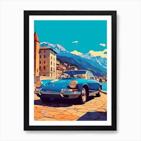 A Porsche 911 Car In The Lake Como Italy Illustration 4 Art Print