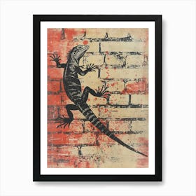 Iguana On A Brick Wall Block Print 1 Art Print