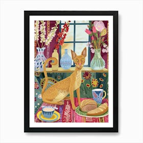 Tea Time With A Oriental Shorthair Cat 1 Art Print