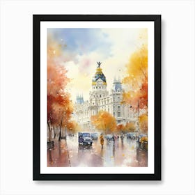 Madrid Spain In Autumn Fall, Watercolour 3 Art Print