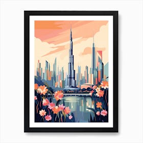 Burj Khalifa   Dubai, United Arab Emirates   Cute Botanical Illustration Travel 2 Art Print