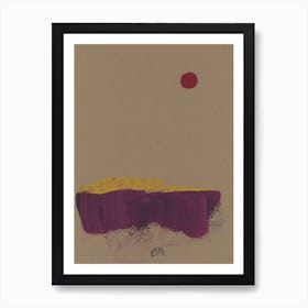 abstract minimal art painting minimalist landscape beige brown dark red vertical living room bedroom sun  Art Print