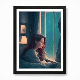 Girl In Bed At Night Art Print