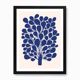 Blue Tree On Beige Art Print