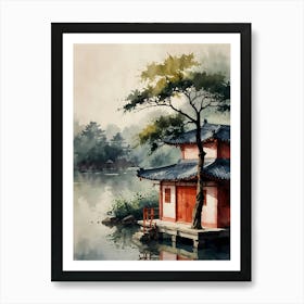 Asian House By The Lake 3 Art Print