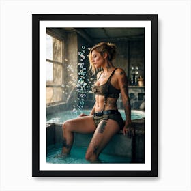 Tattooed Woman With Bubbles Art Print