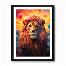 Lion With Balloons Art Print