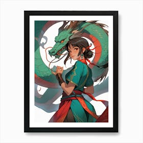 Chinese Girl With Dragon 3 Art Print