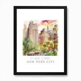 United States, New York City Storybook 6 Travel Poster Watercolour Art Print