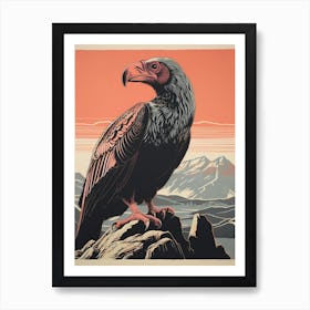 Vintage Bird Linocut California Condor 3 Art Print