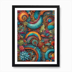 Snakes And Flowers 1 Art Print