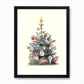 Retro Decorated Christmas Tree Art Print