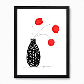 Red Tulips In Black Vase Art Print