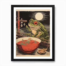 Frog Eating Ramen, Matsumoto Hoji Inspired Japanese Woodblock 2 Art Print