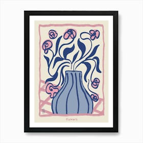 Cute pink beige abstract flowers in a vase, Neutral retro poster, Flower market Art Print