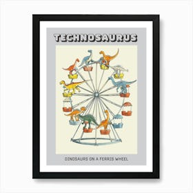 Cute Dinosaur In A Ferris Wheel Illustration Poster Art Print