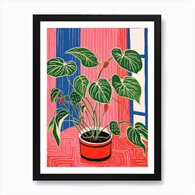 Pink And Red Plant Illustration Philodendron 7 Art Print