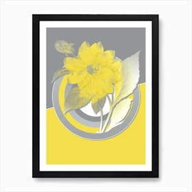 Vintage Double Dahlias Botanical Geometric Art in Yellow and Gray n.021 Art Print