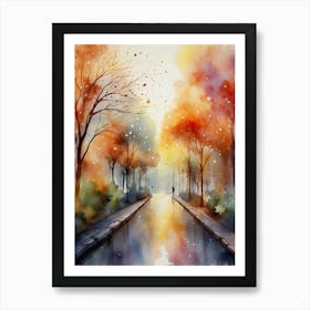 Watercolor Of Autumn Trees 5 Art Print