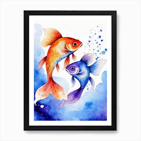 Twin Goldfish Watercolor Painting (13) Art Print