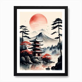 Japanese Landscape Watercolor Painting (22) Art Print