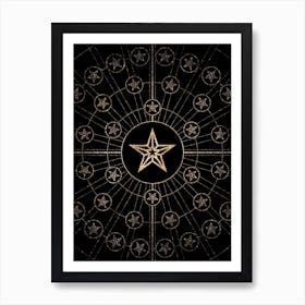 Geometric Glyph Radial Array in Glitter Gold on Black n.0459 Art Print