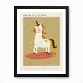 Unicorn On A Surfboard Muted Pastels 1 Poster Art Print