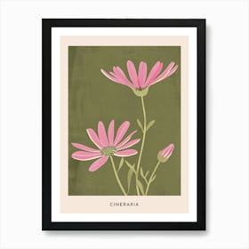 Pink & Green Cineraria 3 Flower Poster Art Print