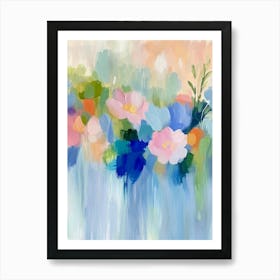 A Colorful Abstract Painting Depicting A Floral Scene With Brushstrokes Of Blue, Green, And Pink Art Print