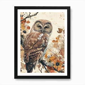 Northern Saw Whet Owl Japanese Painting 5 Art Print