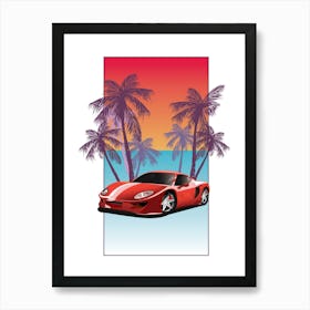 Sports Car With Palm Trees Art Print