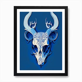 Animal Skull Blue 3 Line Drawing Art Print