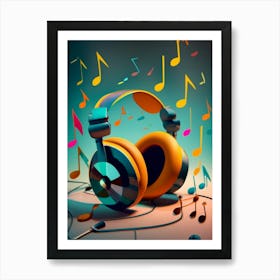 Music Notes And Headphones 2 Art Print