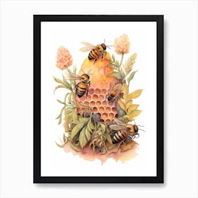 Western Honey Bee Beehive Watercolour Illustration 4 Art Print