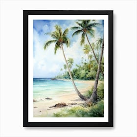 Watercolor Of Palm Trees On The Beach 3 Art Print