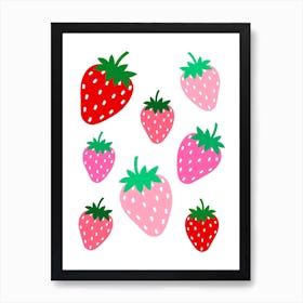 Cute Strawberry Pattern Pink and Red Art Print