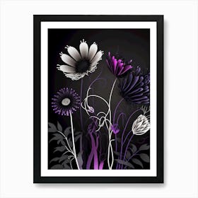 Purple black flowers 1 Art Print