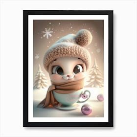 Cute Coffee Cup Character In Winter Art Print