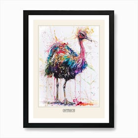 Ostrich Colourful Watercolour 1 Poster Art Print