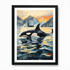 Geometric Impasto Orca Whale Cold Colours Art Print